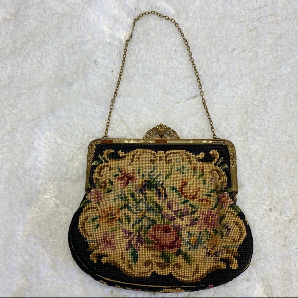 Vintage AUSTRIAN Petite Point Floral Tapestry Evening Handbag Purse - Picture 6 of 13